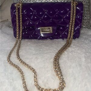 Elegant Purple Quilted Shoulder Bag with Gold Chain